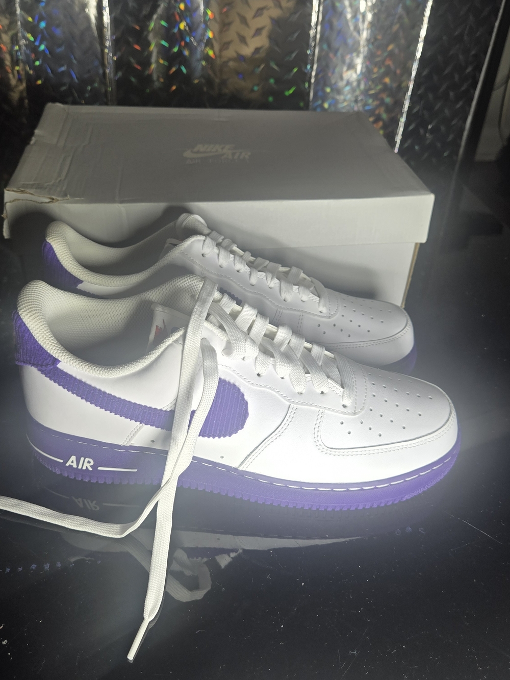 Nike Air Force 1 '07 LV8 EMB White Court Purple DB0264-100 Low Top size 9.5